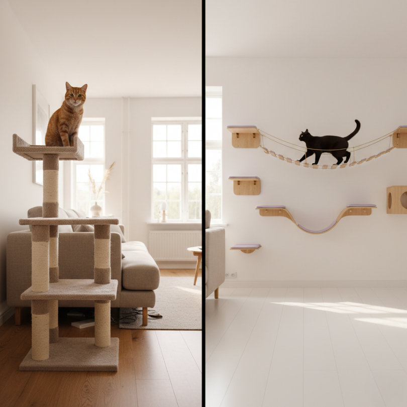 Gimnasios de Pared vs. Gimnasios de Piso para Gatos ¿Cuál Elegir Según el Espacio
