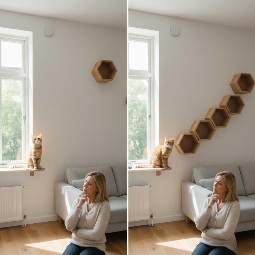 Altura Ideal para Repisas de Gatos: Seguridad, Visibilidad y Catificación 2 La Seguridad ante todo_ Prevenir caídas y asegurar un acceso fácil