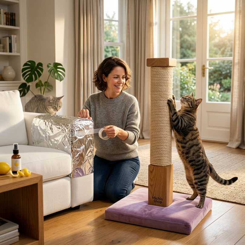 Adiós al Rascado de Sofás: Guía Definitiva Michis Shop para tu Gato y su Rascador Ideal 8 Cómo Desincentivar el Rascado Indeseado en Sofás y Muebles