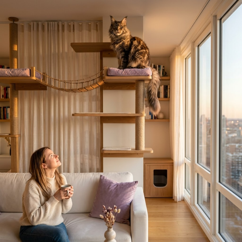 Maine Coon en apartamentos Maximizando el espacio con verticalidad y diseño funcional