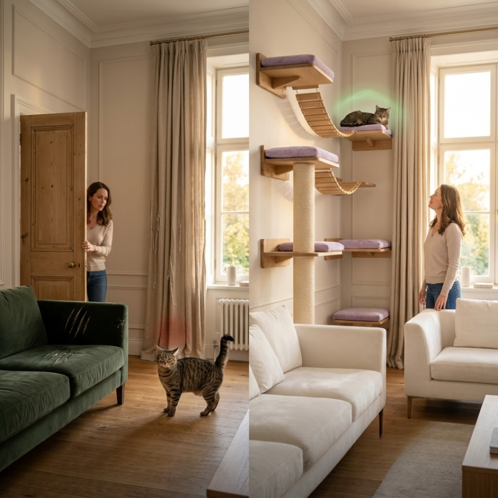 Gimnasio de pared para gatos y ansiedad por separación