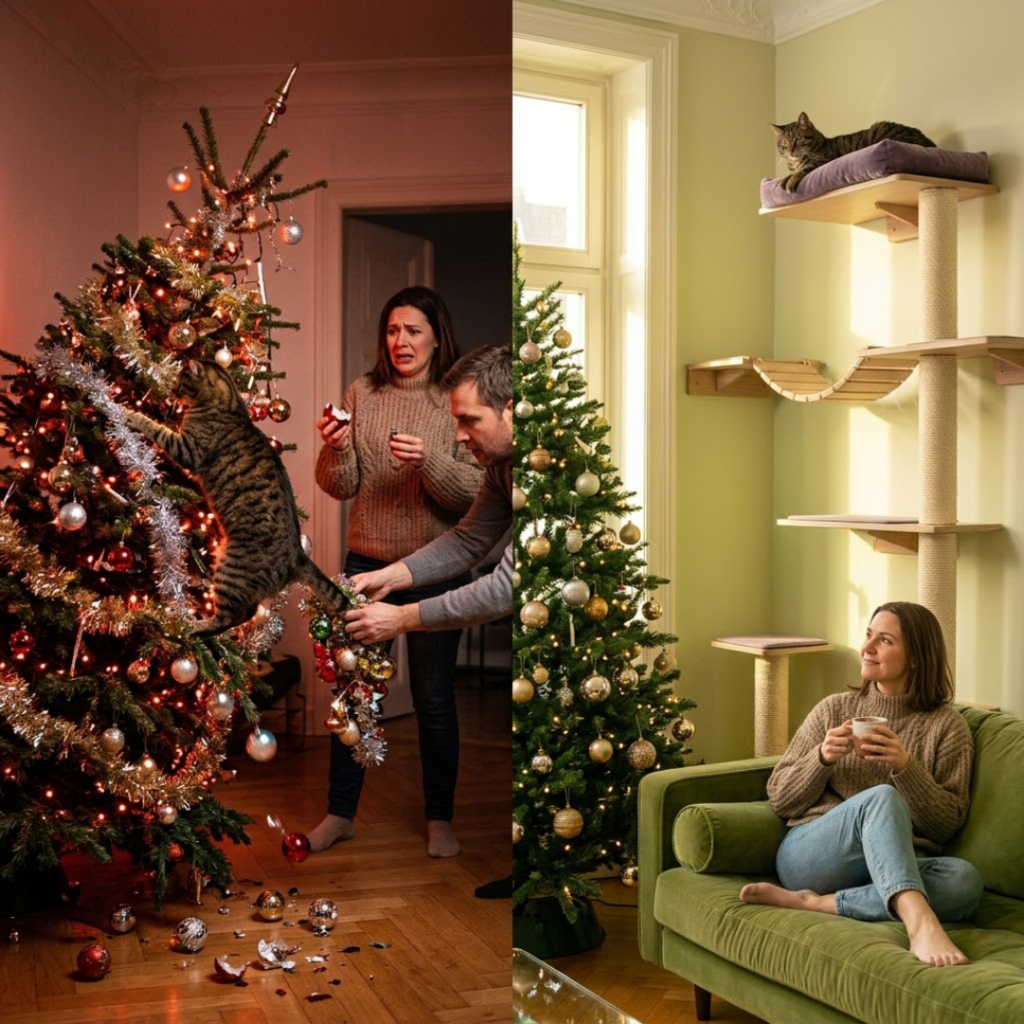 Árbol de Navidad vs. Gimnasio de pared Evita desastres decorativos